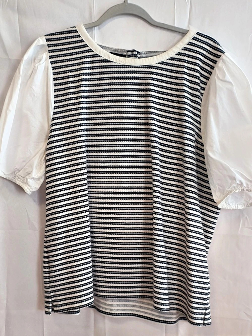 Talbots Striped Puff Sleeve Blouse in Black & White XL